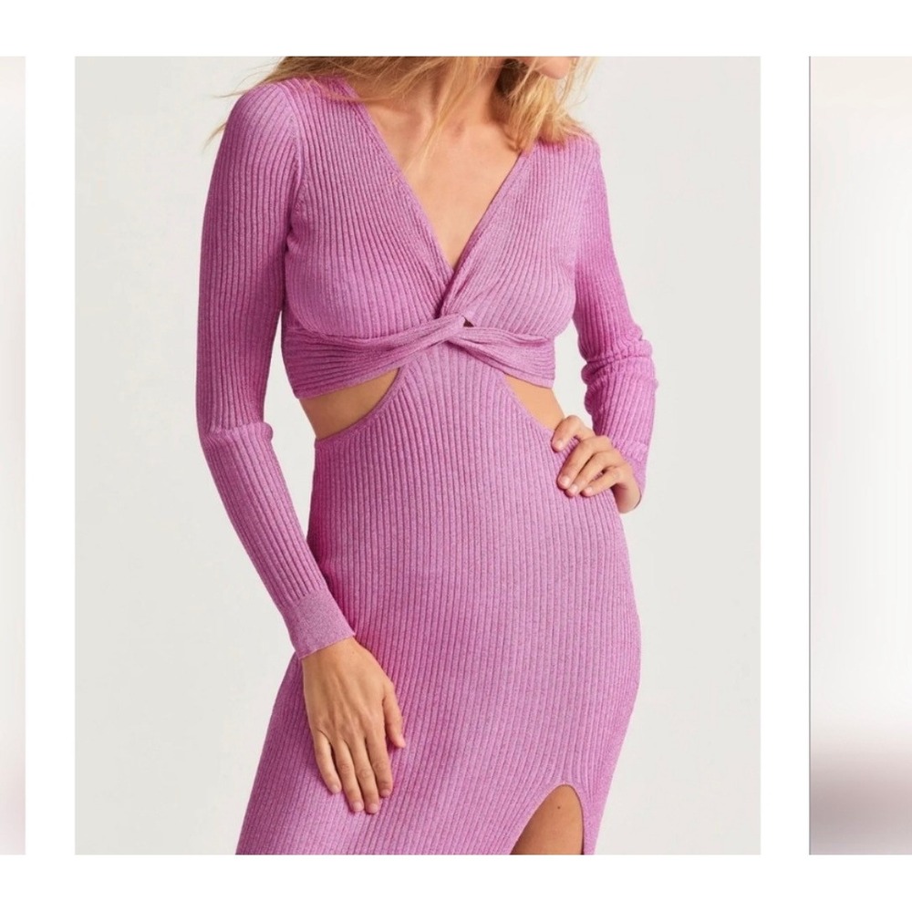 LoveShackFancy Bernette Midi Dress Orchid Sparkle Pink Metallic Cut-Out M - Picture 6 of 12